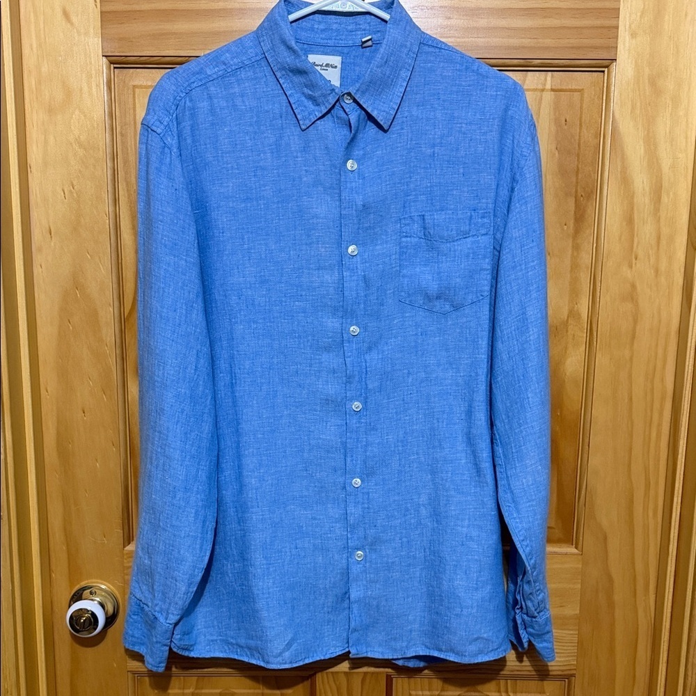 Baird McNutt Murano Men’s Long Sleeve Blue 100% Linen Button-Down Shirt, Size Lg
